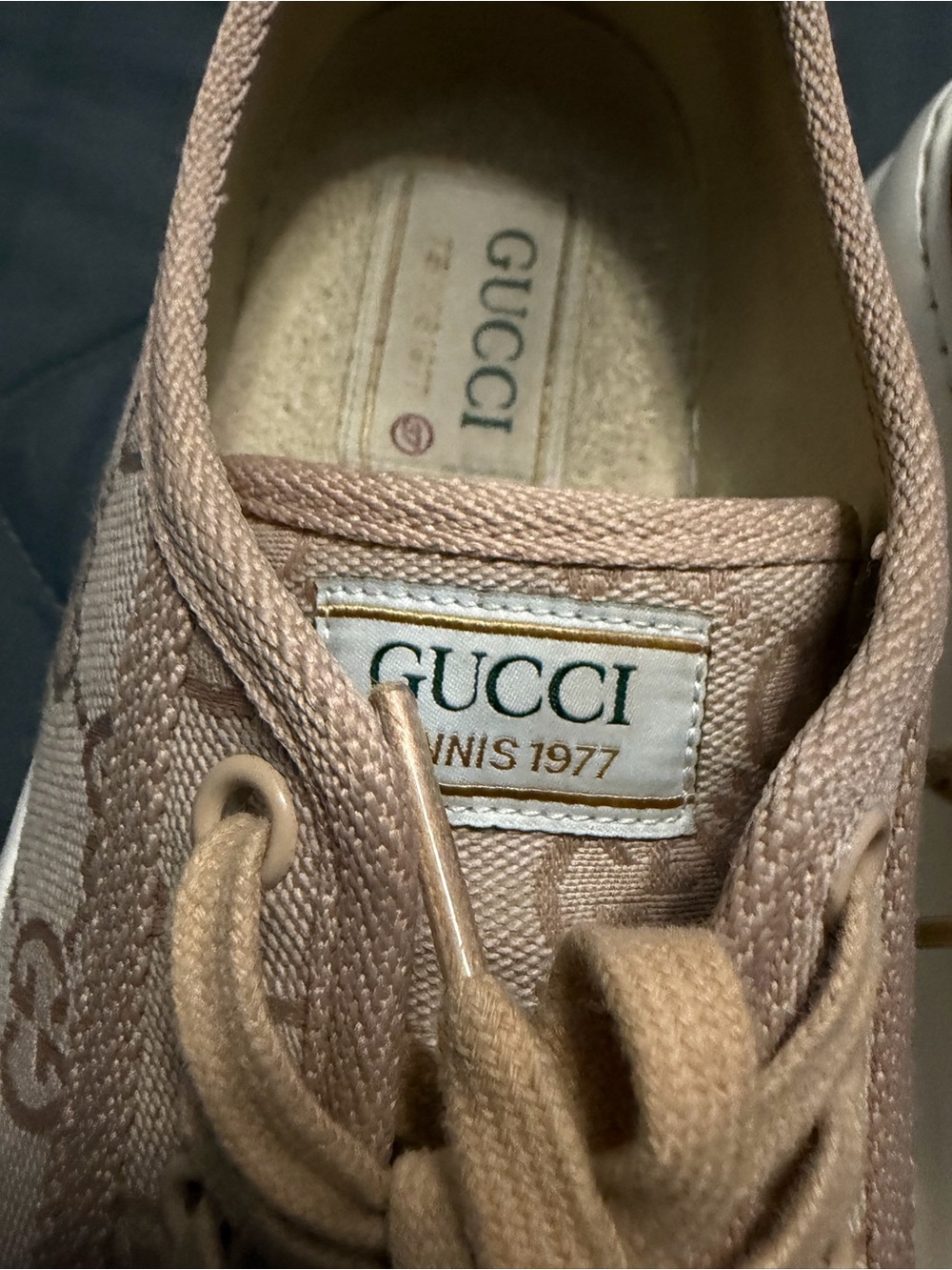Gucci Beige Pink GG Canvas Low-Top Sneakers - Picture 3 of 10